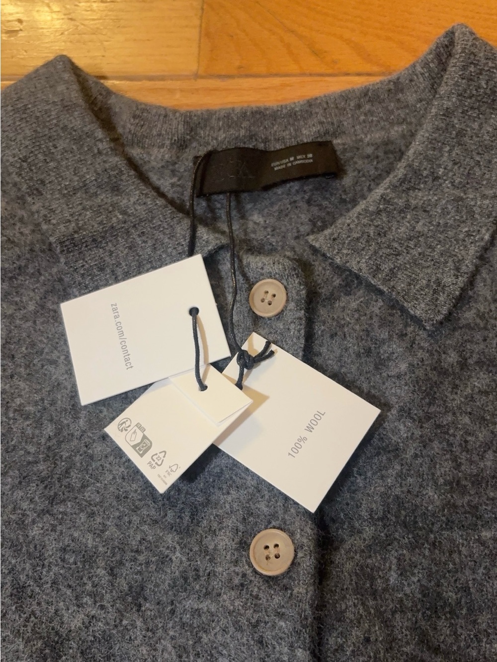 Zara 100% Wool Charcoal Gray Short Sleeve Button Cardigan – Size M - Picture 6 of 9